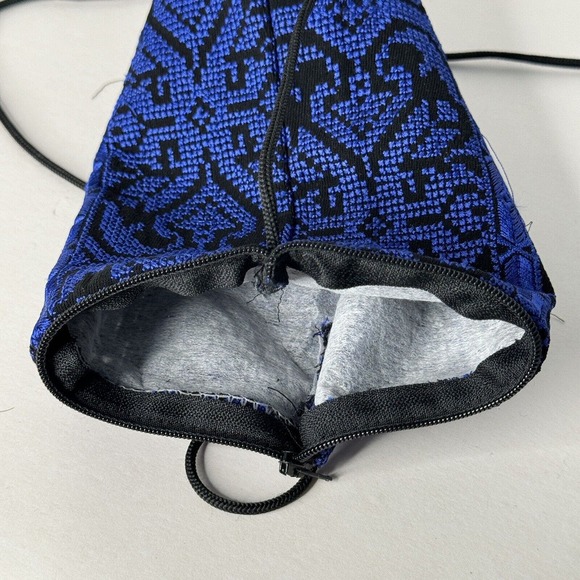 Blue Black Cottagecore Boho Fabric Crossbody Pouch Zipper - Picture 5 of 10